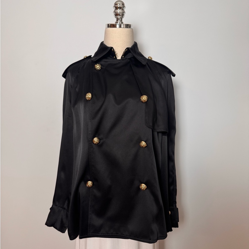 Burberry Black Silk Trent Regimental Jacket Size 6 - Picture 7 of 16